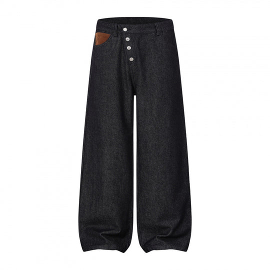Damen Weite Ballon-Jeanshose mit hoher Taille, Knopfverschluss und gerafftem Saum Nord Taschen