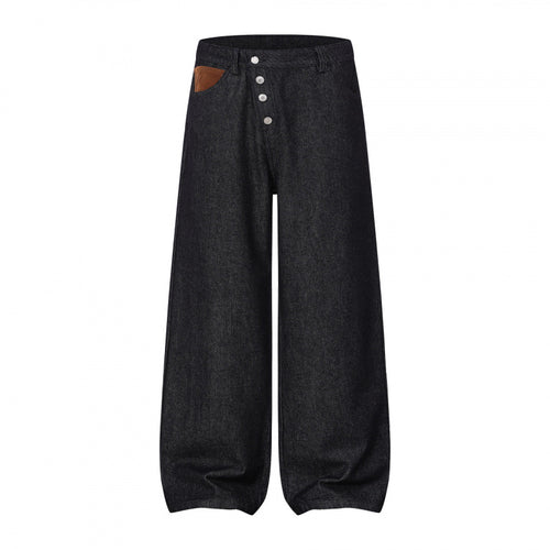 Damen Weite Ballon-Jeanshose mit hoher Taille, Knopfverschluss und gerafftem Saum Nord Taschen