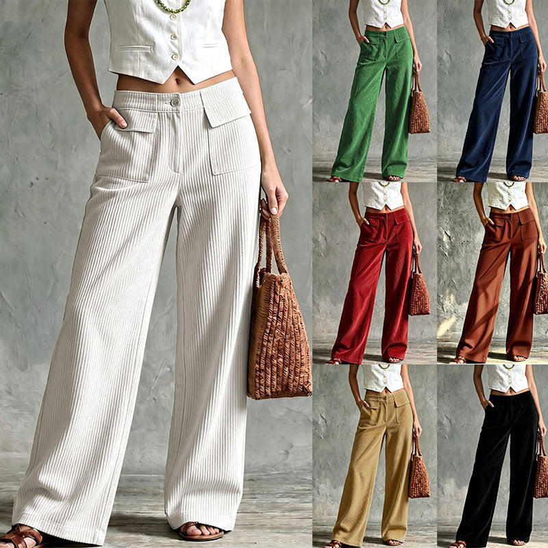 Damen Weite Cord-Palazzohose mit hoher Taille und aufgesetzten Pattentaschen Nord Taschen