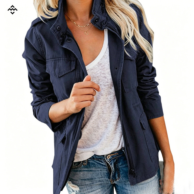 Damen leichte Feldjacke im Utility-Stil mit Stehkragen und Mehrfachtaschen Nord Taschen