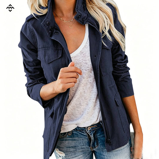 Damen leichte Feldjacke im Utility-Stil mit Stehkragen und Mehrfachtaschen Nord Taschen