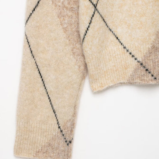 Damen Argyle-Pullover aus Wollmix mit weichem Flor und kastiger Cropped-Silhouette Nord Taschen