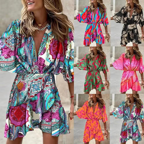 Damen Wickelmini-Kleid mit voluminösen Ärmeln und modischem Animal-Print