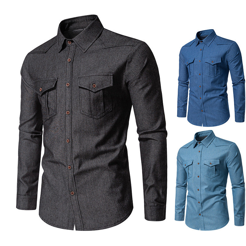 Herren Jeanshemd mit Western‑Yoke, aufgesetzten Brusttaschen und schmaler Casual‑Passform Nord Taschen