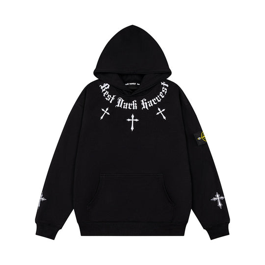 Unisex Oversize Kapuzenpullover mit Gothic-Kreuz-Print, Kängurutasche und Rippbündchen Nord Taschen