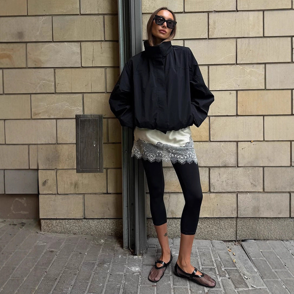 Damen lässige oversized Jacke mit hohem Kragen und verstellbarem Verschluss - Arvani