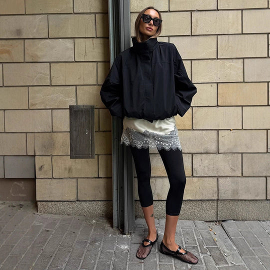 Damen lässige oversized Jacke mit hohem Kragen und verstellbarem Verschluss - Arvani