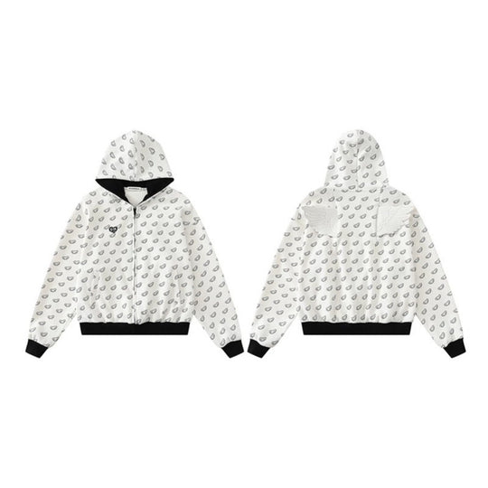 Damen Kapuzensweatjacke mit Allover‑Flügelmotiv, durchgehendem Reißverschluss und kontrastierenden Bündchen Nord Taschen