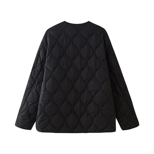 Damen geometrisch gesteppte Oversize-Linerjacke ohne Kragen Nord Taschen