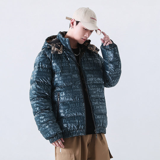 Herren Reflektierende gesteppte Daunenoptik-Überjacke mit Kapuze und Allover-Print Nord Taschen