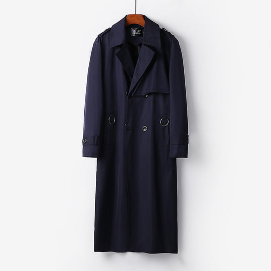 Herren Eleganter knöchellanger Trenchcoat mit verdeckter Knopfleiste und Taillengürtel Nord Taschen