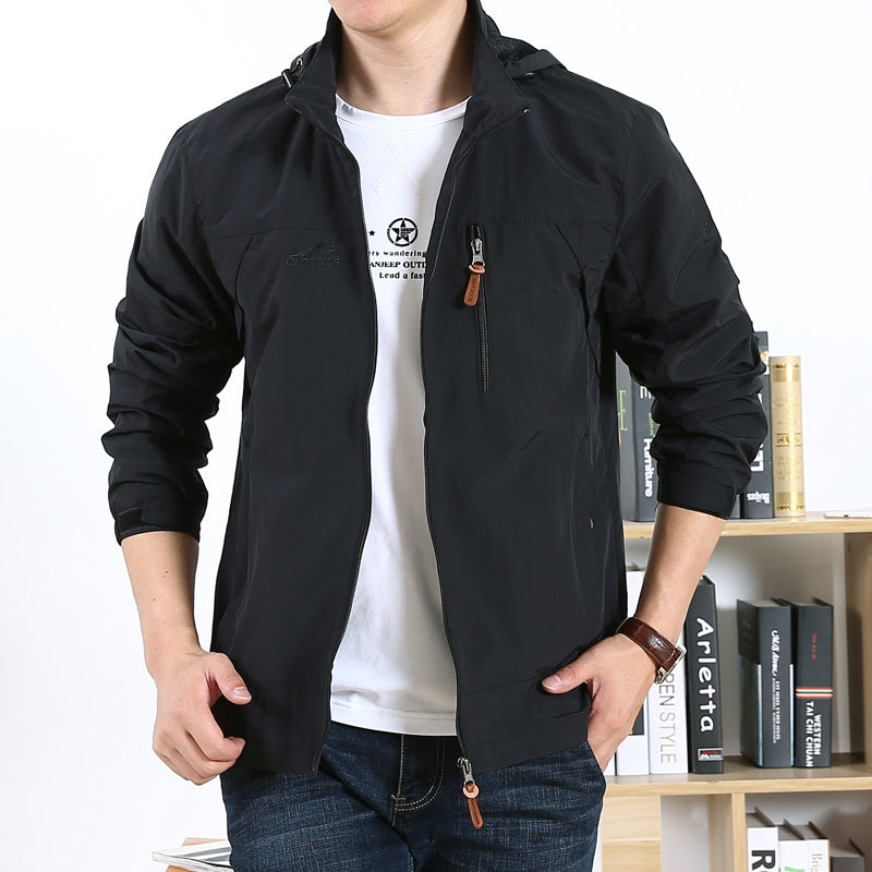Herren Leichte Kapuzen-Windjacke mit Brust-Reißverschluss und Elastischen Bündchen Nord Taschen