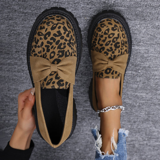 Damen Klobiger Loafer mit dekorativer Knotenschleife und Leoparden‑Spitze Nord Taschen