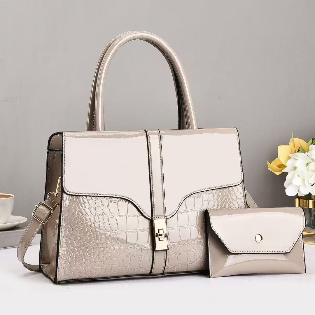 Damen elegante Handtasche mit Krokodillederoptik und abnehmbarer Mini-Clutch Nord Taschen