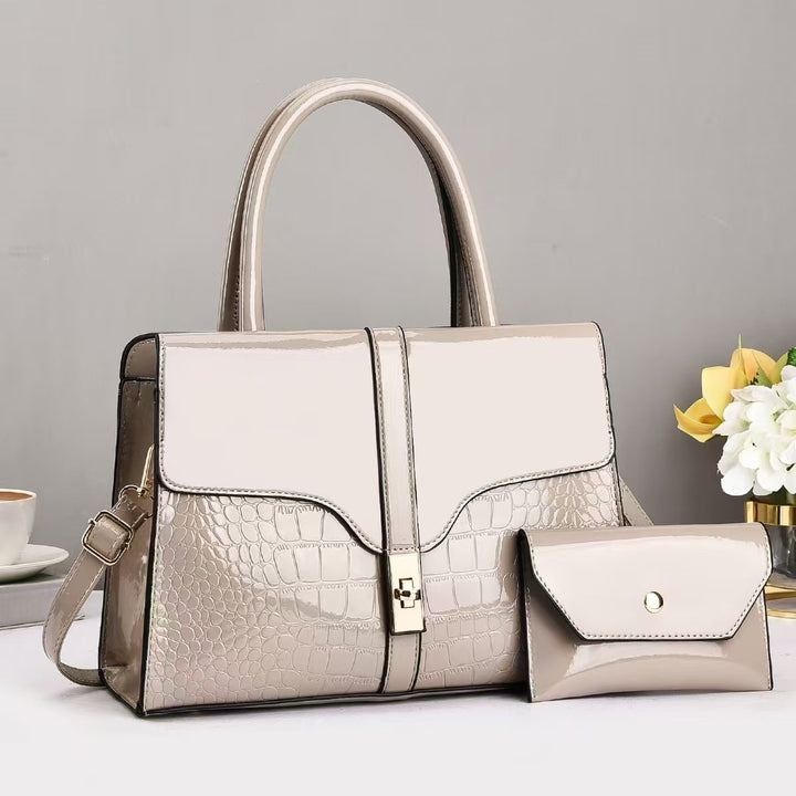 Damen elegante Handtasche mit Krokodillederoptik und abnehmbarer Mini-Clutch Nord Taschen