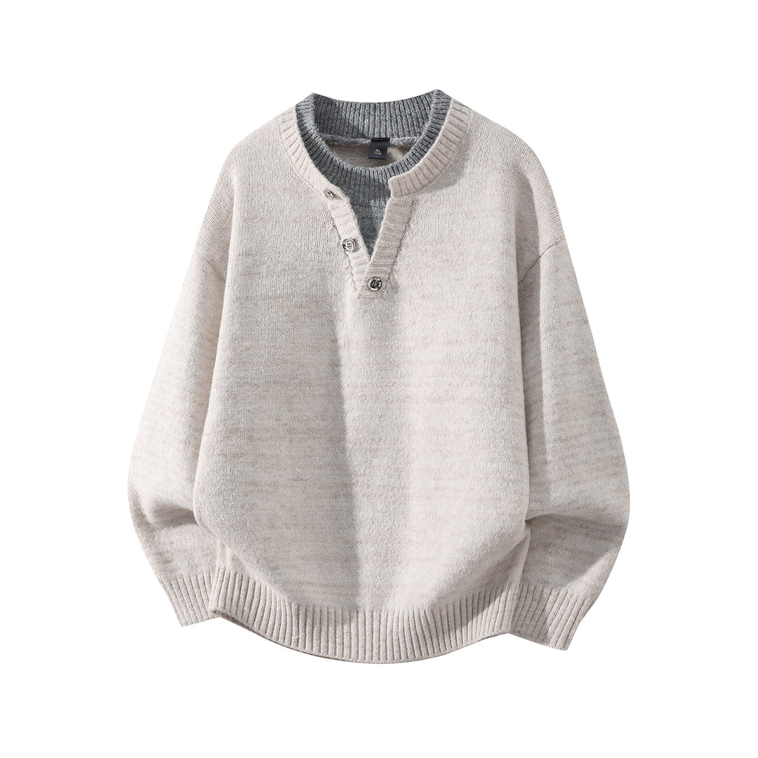 Damen Oversize-Strickpullover mit Henley‑Halbknopfkragen und geripptem Saum Nord Taschen