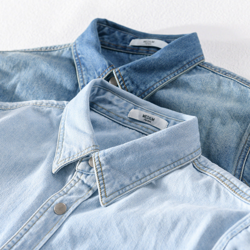 Herren Vintage-Jeanshemdjacke im Overshirt-Look mit Druckknöpfen und Kontrastnähten Nord Taschen
