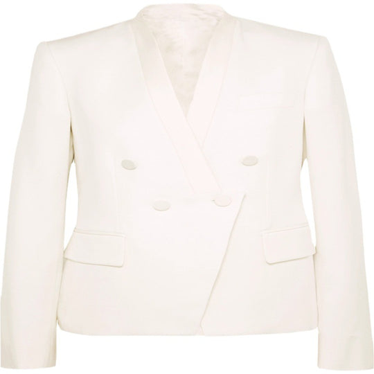 Damen Couture-Zweireiher-Blazer mit minimalistischem Schalkragen und nahtverdeckten Stoffknöpfen Nord Taschen