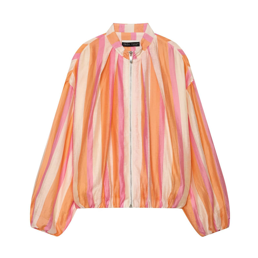 Damen Cropped Oversize‑Bomberjacke mit Stehkragen und Ballonärmeln Nord Taschen