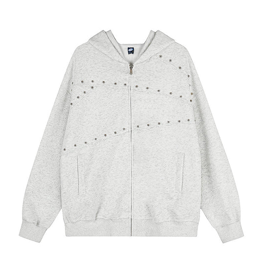 Damen Kapuzen‑Sweatjacke im Oversize‑Used‑Look mit Nietverzierung und durchgehendem Reißverschluss Nord Taschen