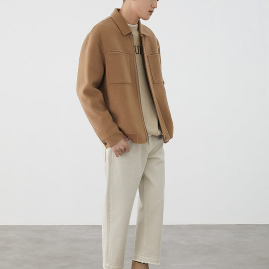 Herren Kurzjacke aus Wollmix mit Kastenform, Brusttaschen und verdecktem Reißverschluss Nord Taschen
