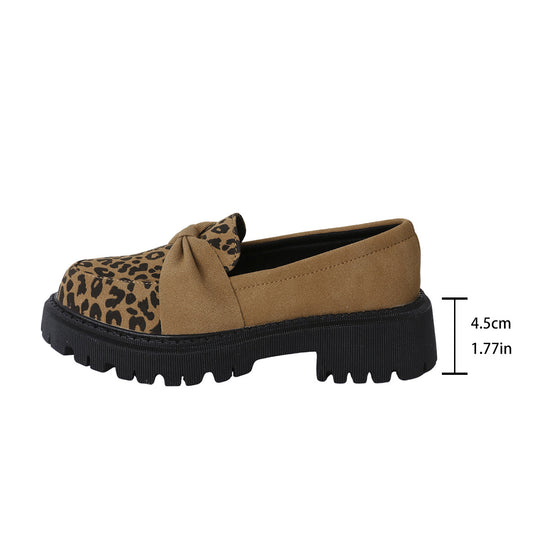 Damen Klobiger Loafer mit dekorativer Knotenschleife und Leoparden‑Spitze Nord Taschen