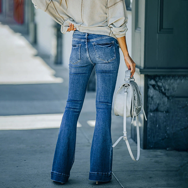 Damen High-Waist Schlagjeans mit tailliertem Schnitt und dekorativer Vordernaht Nord Taschen