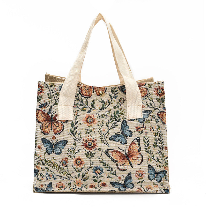 Damen Jute Tragetasche mit buntem Schmetterlingsdesign Nord Taschen