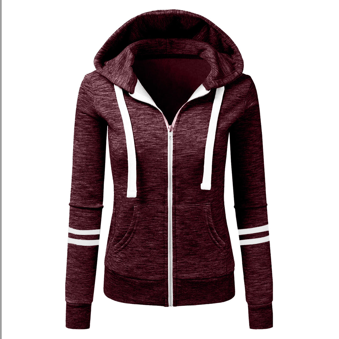 Damen Kapuzenjacke mit Reißverschluss, Kängurutasche und Kontraststreifen Nord Taschen
