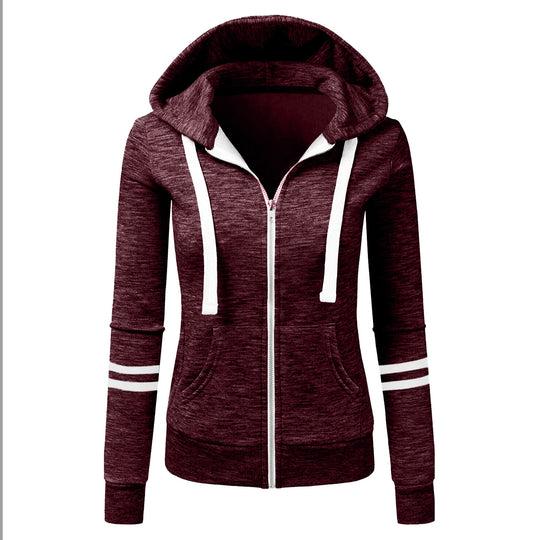 Damen Kapuzenjacke mit Reißverschluss, Kängurutasche und Kontraststreifen Nord Taschen