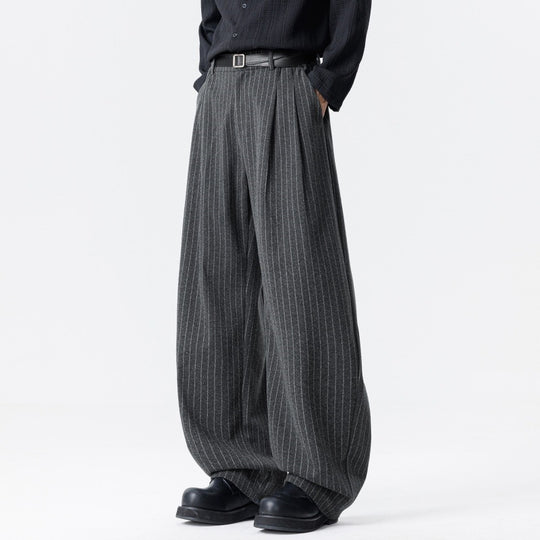Damen Weite High‑Waist Plissee-Hose aus Wollmix mit elastischem Bund und weitem Bein Nord Taschen