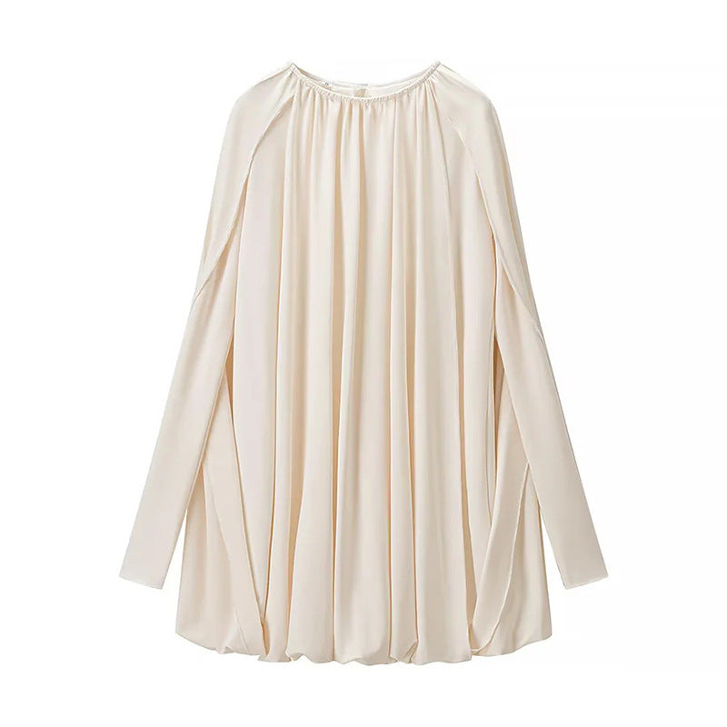 Damen Plissiertes Cape-Minikleid mit Rundhalsausschnitt und weiten Cape-Ärmeln Nord Taschen