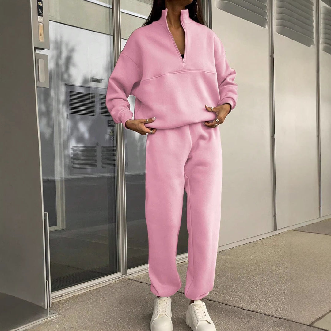 Damen Komfort-Sweatset mit Halbzip-Stehkragen und Relax-Jogger Nord Taschen