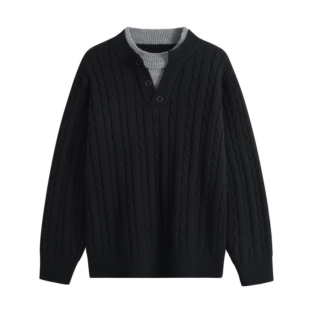 Damen Oversize Zopfstrick-Pullover mit Henley‑Kragen und Kontrastinnenkragen Nord Taschen