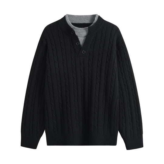 Damen Oversize Zopfstrick-Pullover mit Henley‑Kragen und Kontrastinnenkragen Nord Taschen