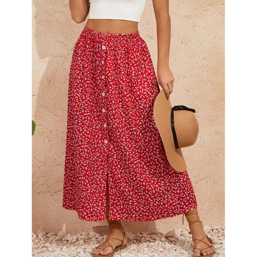 Damen Maxirock mit floralem Design und Knopfdetails