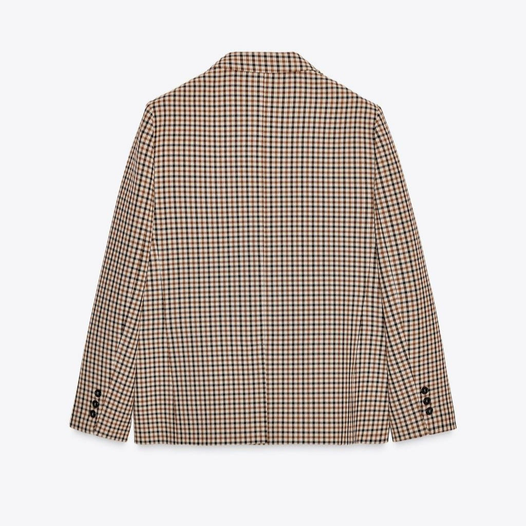 Damen Karo-Sakko im modernen Tailoring mit Reverskragen, zwei-Knopf-Verschluss und gefütterten Pattentaschen Nord Taschen