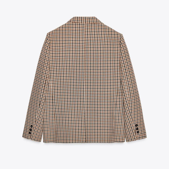 Damen Karo-Sakko im modernen Tailoring mit Reverskragen, zwei-Knopf-Verschluss und gefütterten Pattentaschen Nord Taschen