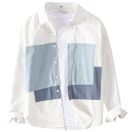 Herren Baumwoll-Overshirt mit farbigen Blockpaneelen und Kentkragen Nord Taschen