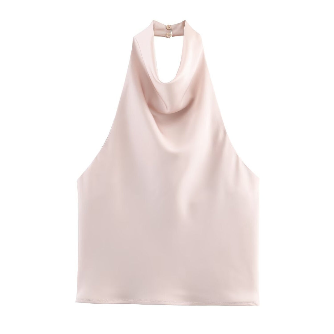 Damen elegantes Haltertop mit fließendem Schnitt und dekorativen Details