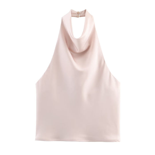 Damen elegantes Haltertop mit fließendem Schnitt und dekorativen Details