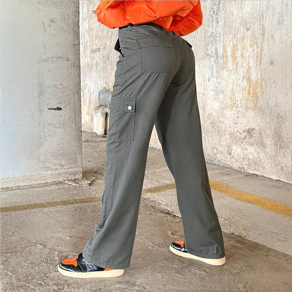 Damen Cargo-Hose mit hoher Taille, weitem Bein und aufgesetzten Pattentaschen Nord Taschen