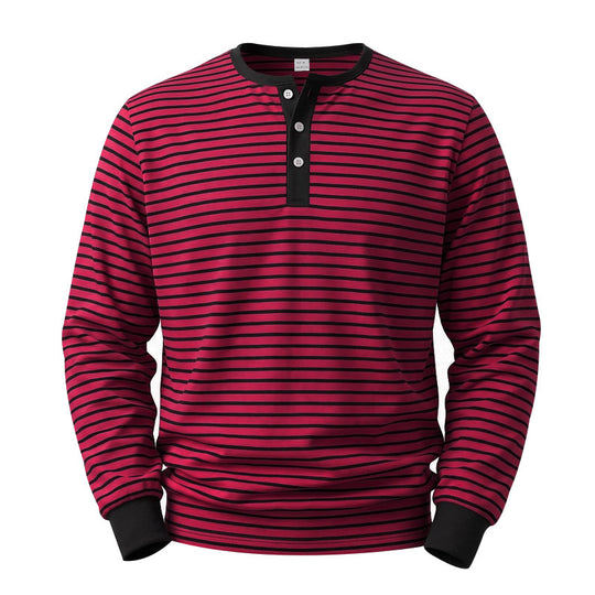 Herren Langarm-Henleyshirt aus Baumwoll-Mix mit feinen Streifen und Knopfleiste Nord Taschen