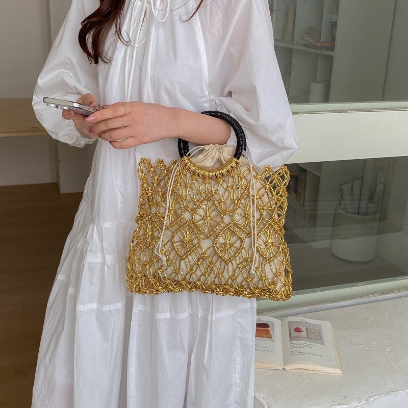 Damen gehäkelte Designer-Handtasche mit einzigartigem Ringhenkel Nord Taschen