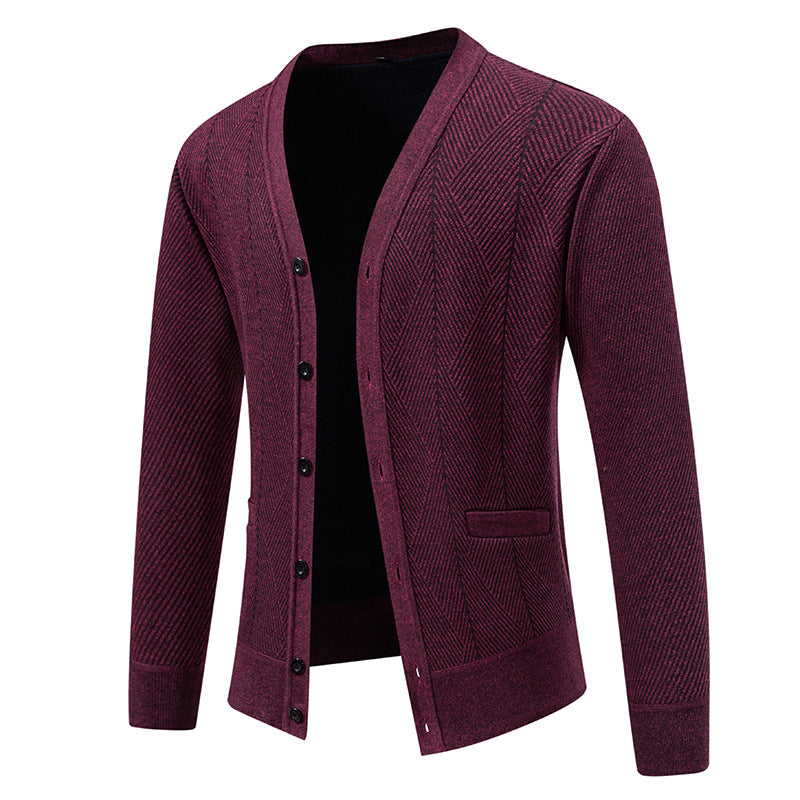 Herren Strukturierter Feinstrick-Cardigan mit Chevron‑Muster, V‑Ausschnitt und Eingrifftaschen Nord Taschen