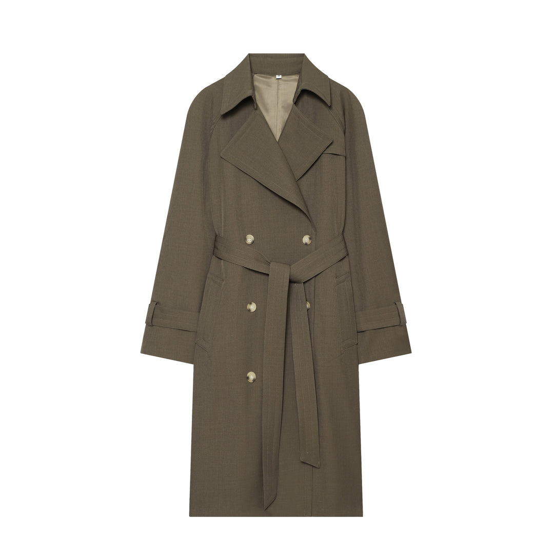 Damen Doppelreihiger taillierter Trenchcoat mit Bindegürtel und überschnittenen Ärmeln Nord Taschen