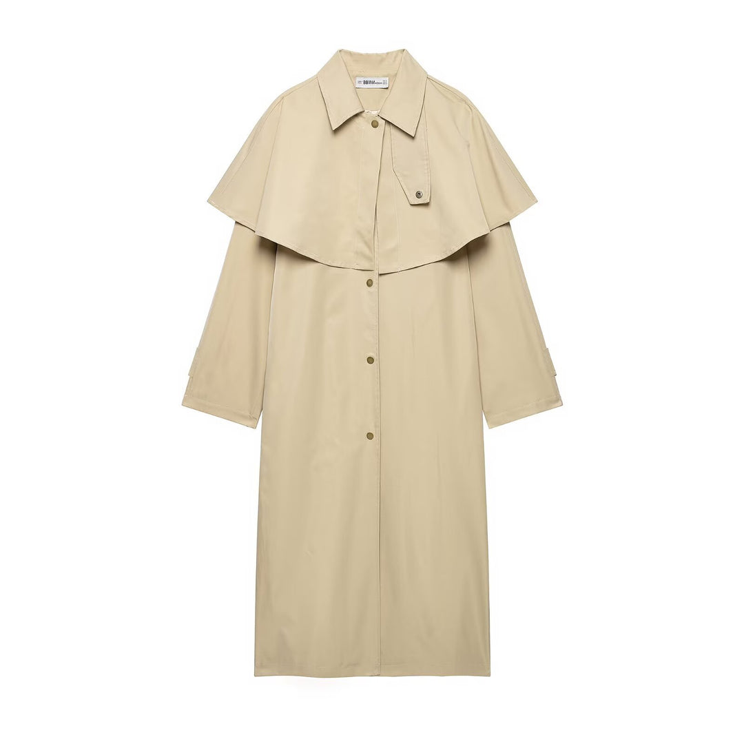 Damen Leichter Trenchcoat mit Schultercape und Druckknopf-Verschluss Nord Taschen