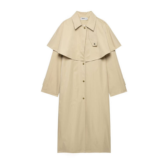 Damen Leichter Trenchcoat mit Schultercape und Druckknopf-Verschluss Nord Taschen