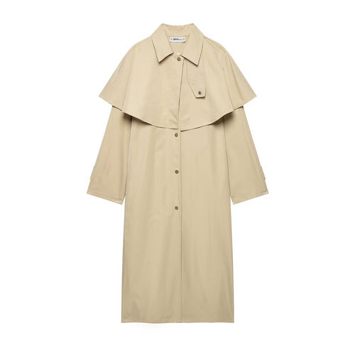 Damen Leichter Trenchcoat mit Schultercape und Druckknopf-Verschluss Nord Taschen