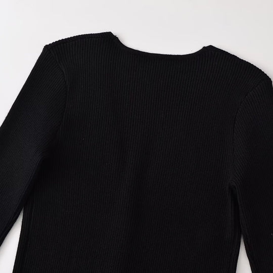 Damen Gerippter Knopfcardigan mit tiefem V-Ausschnitt und Wellensaum Nord Taschen